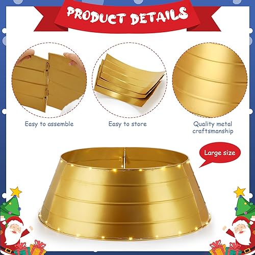 Miniatura 3 de Hiboom Collar grande para árbol de Navidad de 28 pulgadas, collar de metal para árbol de Navidad, anillo sustancial para árbol de Navidad, falda de