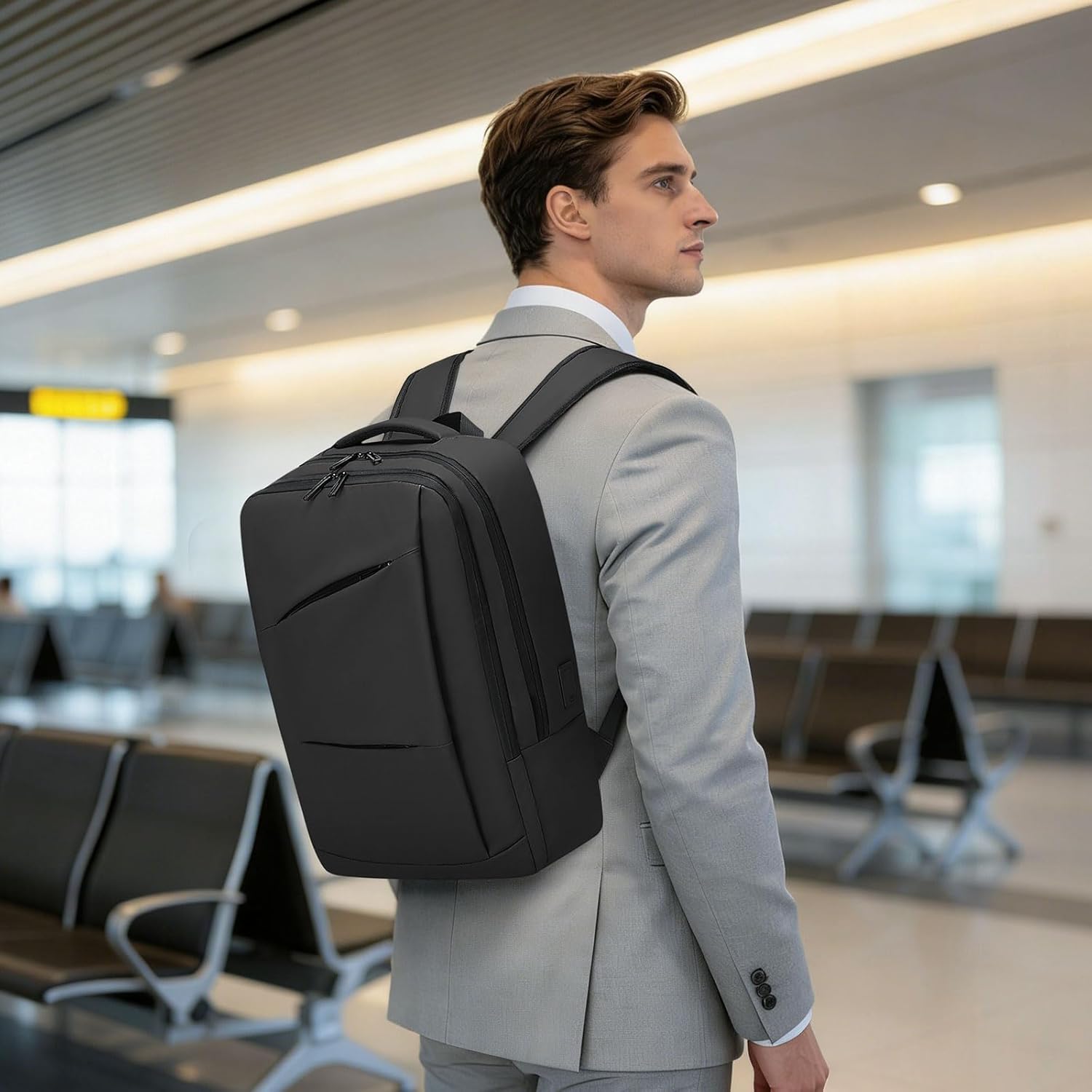 15.6 Inch Laptop Backpack for Men Women, 22L Business Travel Backpack W/USB Charging Port & Anti-Theft Pocket. Water Resistant Work Bookbag, Black