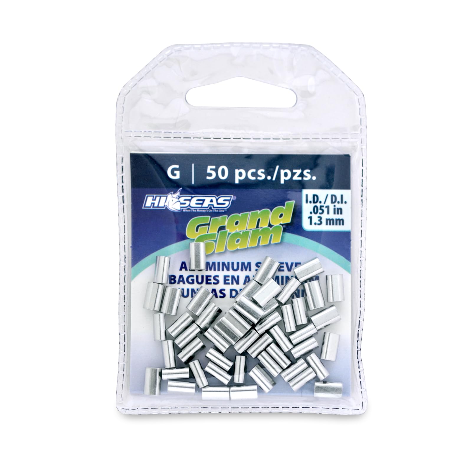 HI-SEAS Grand Slam Aluminum Sleeves, 1.3 mm Inside Diameter, use with 130 lb Fishing Line Mono, 50 pc โ image 1