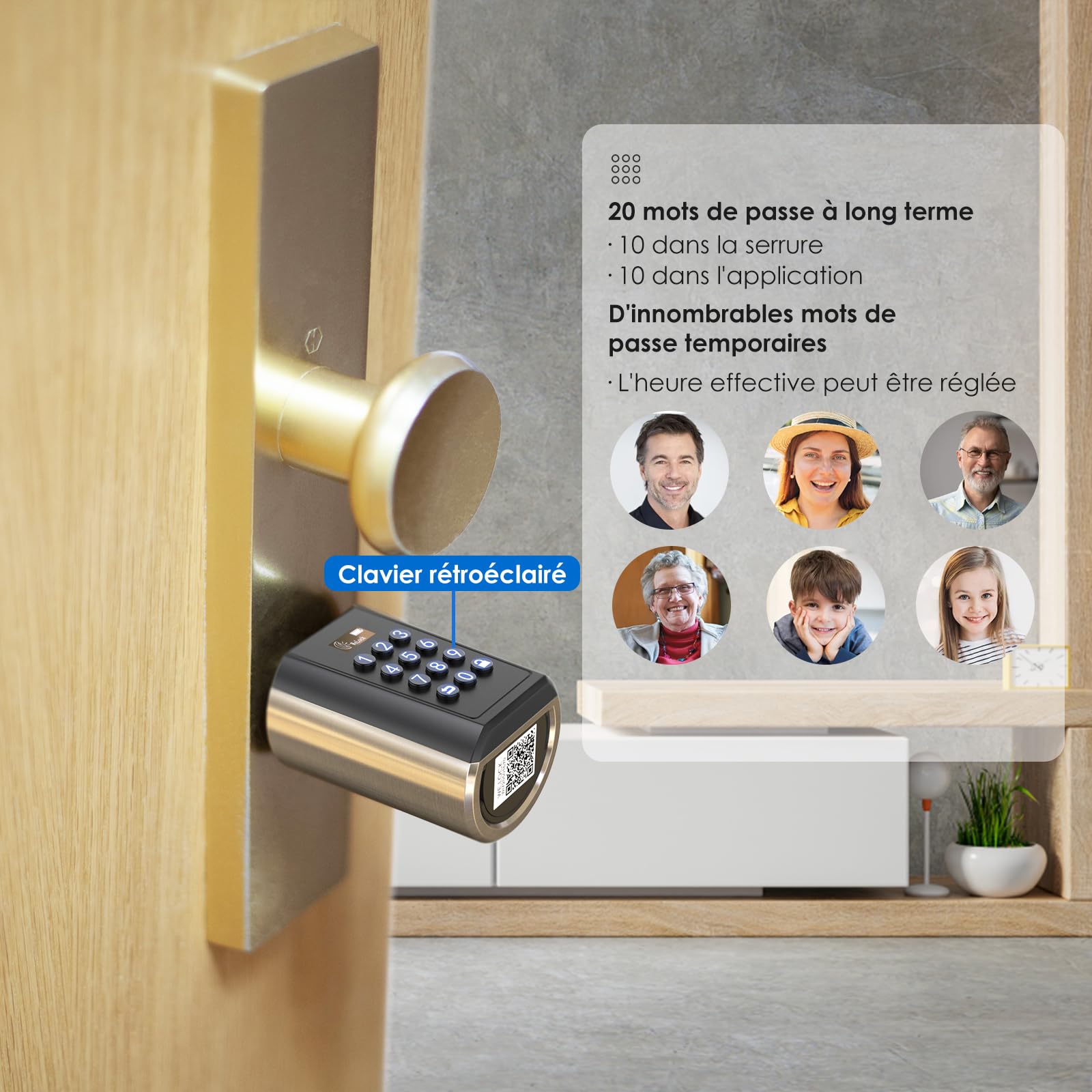 RUILON Serrure connectee porte entree PBL - IP65 Cylinder à code 40x30 | Serrure electronique 5 min d'installation facile, Bluetooth APP Commande, portes 50-100 mm, Code temporaire personnalisable