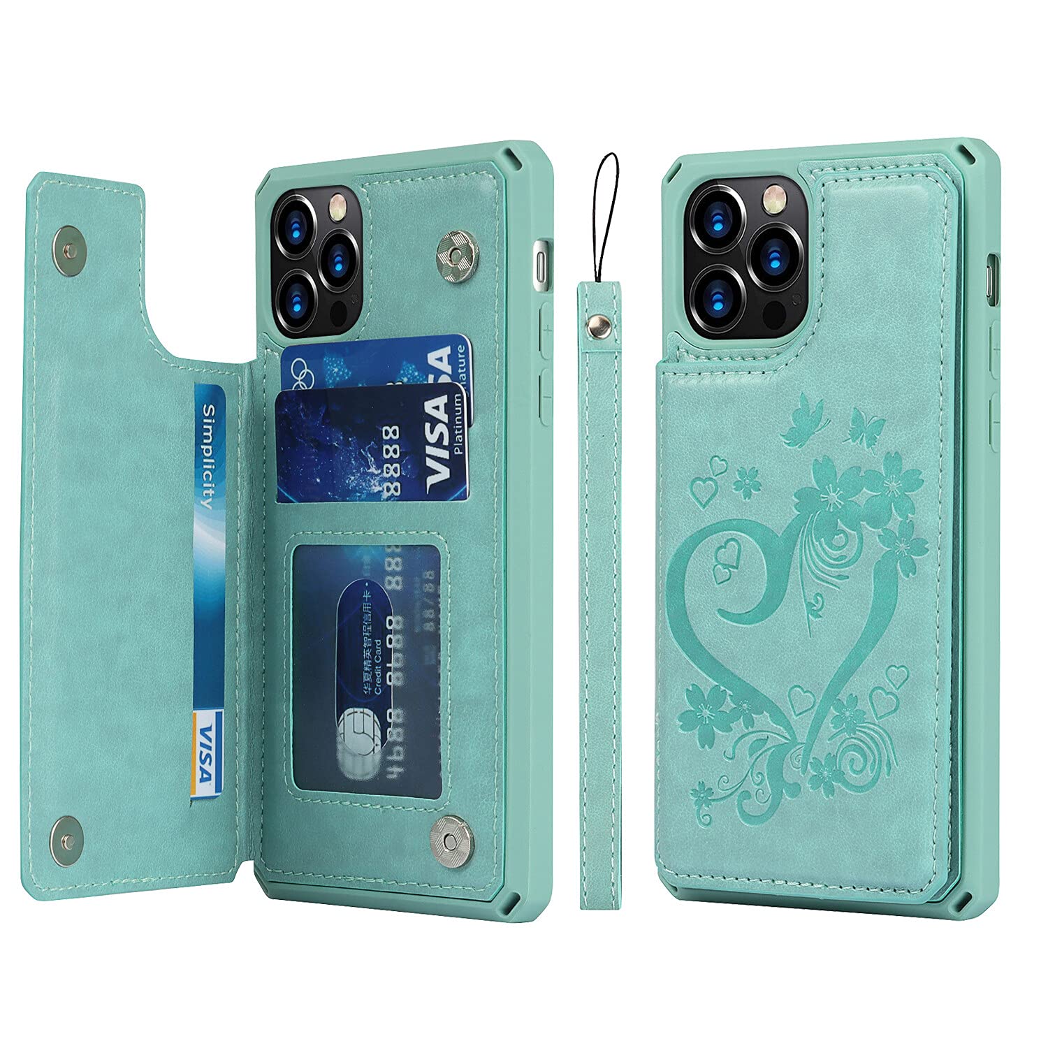 Cavor for iPhone 12 Pro Max Case with Card Holder,iPhone 12 Pro Max Wallet Case for Women Men,Phone Case 12 Pro Max Case with Stand & Strap,Leather Shockproof Protective Case Cover- Green