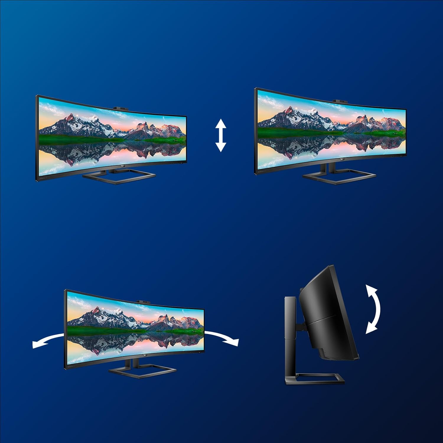 Philips 499P9H- 49 Inch Curved Dual QHD Monitor, 70Hz, 5ms, VA, WebCam, Speakers, USB-C Dock, KVM, Height Adjust (5120 x 1440, 450 cd/m², HDMI/DP 1.4/USB 3.1 / USB-C) - Image 5