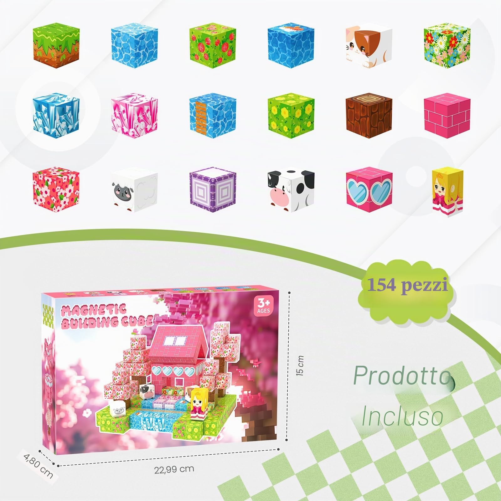 Coolzon Blocchi di Costruzioni Magnetiche per Bambini 154 Pezzi,Blocchi Magnetic Building Blocks Giocattoli Montessori,Giocattolo da Costruzione a Cubo, 3+ Anni Regalo Pasquale per Ragazzi e Ragazze