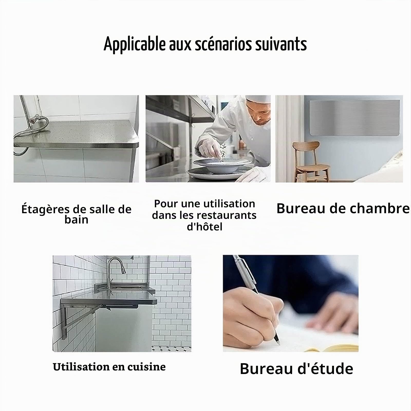 Table murale rabattable table murale pliante fixée au mur table de cuisine murale,Fabriqué en acier inoxydable 304, support pliant en acier inoxydable épaissi,peut supporter jusqu'à 150 kg de poids,(S
