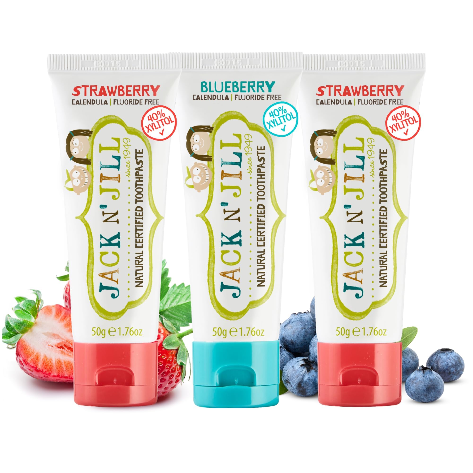 Jack N Jill Natural Toothpaste, Strawberry &amp; Blueberry, 1.76 oz (Pack of 3)