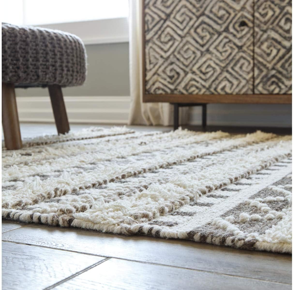 BOWERY HILL Contemporary 96" x 120" Rug in Ivory and Brown Finish