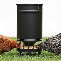 Solution4Patio 65LB No-Waste Automatic Chicken Feeder - 16-Port Gravity Poultry Dispenser, Rust-Proof Galvanized Metal for Hen Coops (Black)