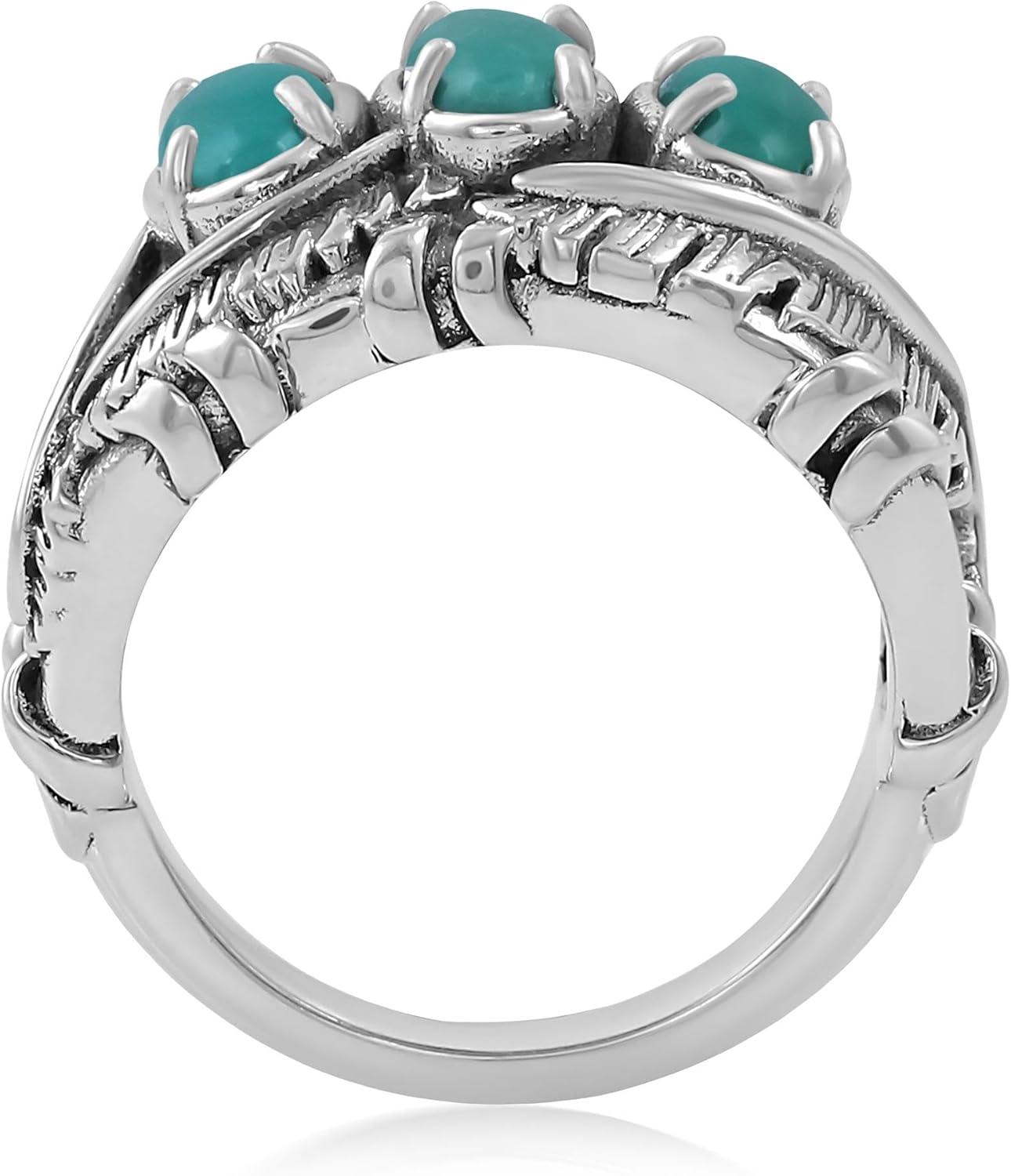 American West Jewelry Sterling Silver Genuine Gemstone Three Stone Feather Ring