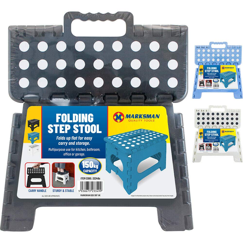 Bargainsgalore Black New Folding Handy Step Stool Bathroom 150Kg Handle Storage Collapsible Multi Use | One Step Fold Plastic Stool | Portable Footstool | Bathroom Kitchen Toilet Office Home