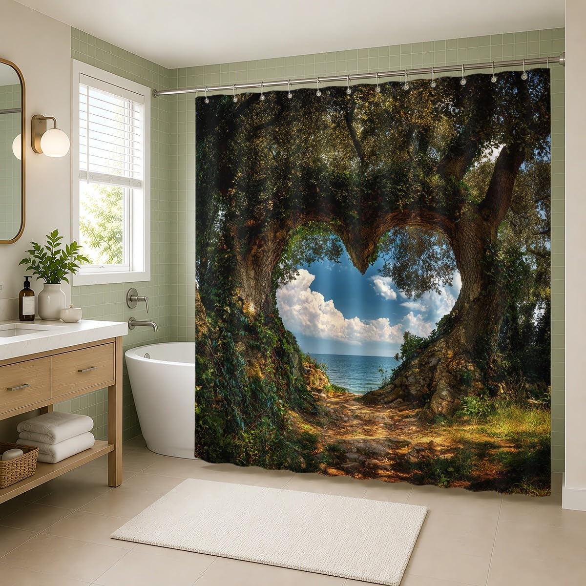 Generico Tenda Doccia 240x200 cm Verde Poliestere, per Bagno, Casa e Hotel