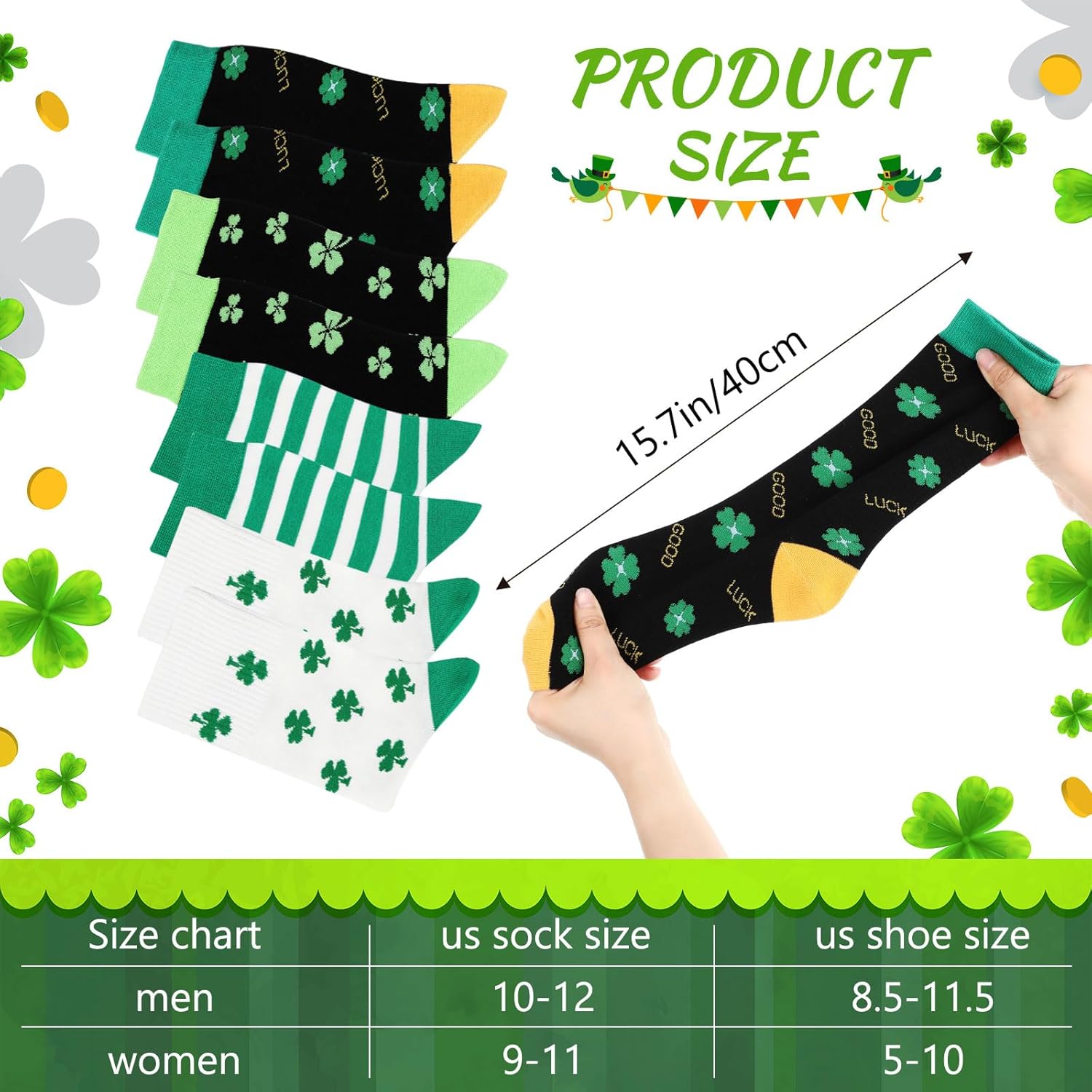 Tarpop 6 Pairs Saint Patrick's Day Socks Shamrock Cotton Unisex Funny Saint Patrick's Day Socks Gifts for Men's Women(Shamrock) - Image 2