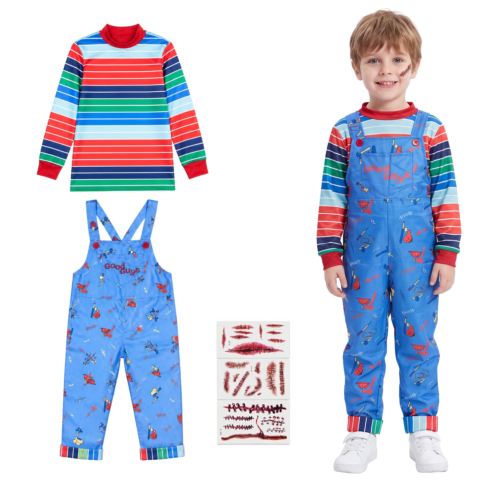 Kids Halloween Chucky Costume,Good Guys killer Doll Ghost Cosplay