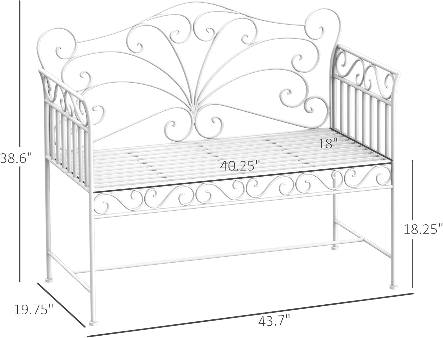 Outsunny 43" Garden Bench, Outdoor Patio Bench with Armrests, Metal Porch Bench for Backyard, Poolside, Lawn, Cream White