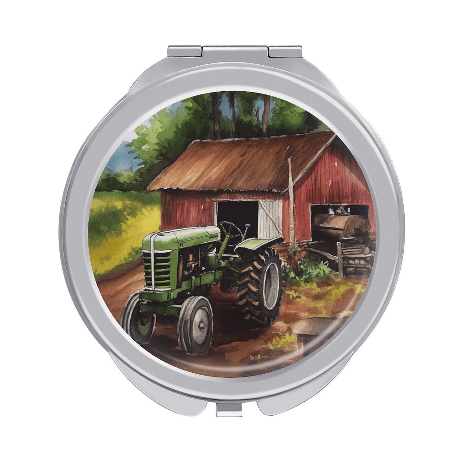 VstaDank Tractor on The Farm Travel Makeup Mirror Cute Compact Mirror for Women 1X/2X Magnifying Metal Pocket Makeup Mirrors Folding Round Makeup Mirrors for Handbag Wallet & Gift