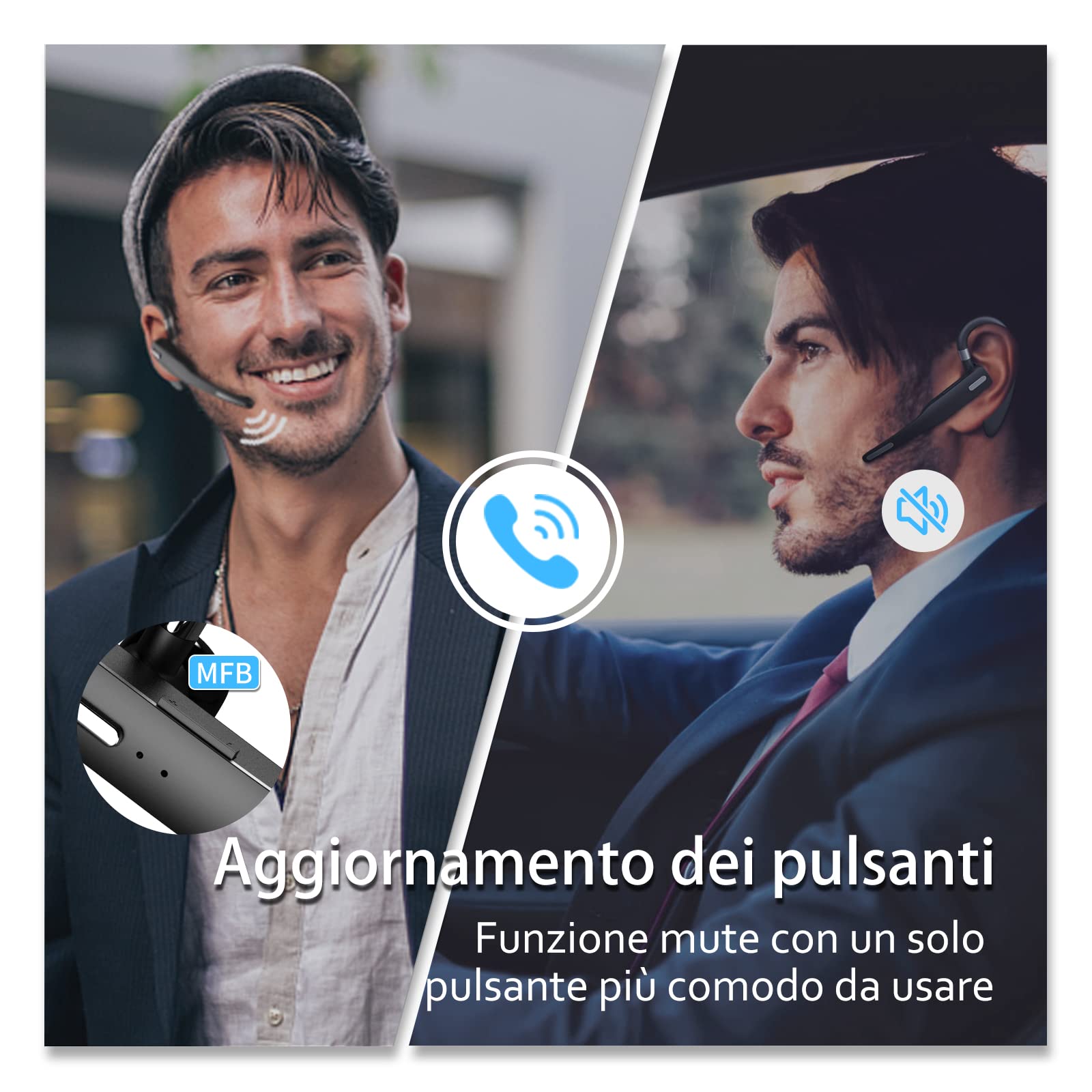 Auricolare Bluetooth Boytond 5.1 Con Cancellazione Del Rumore CVC 8.0, Microfono Doppio, Gancio Regolabile, Per Chiamate E Musica