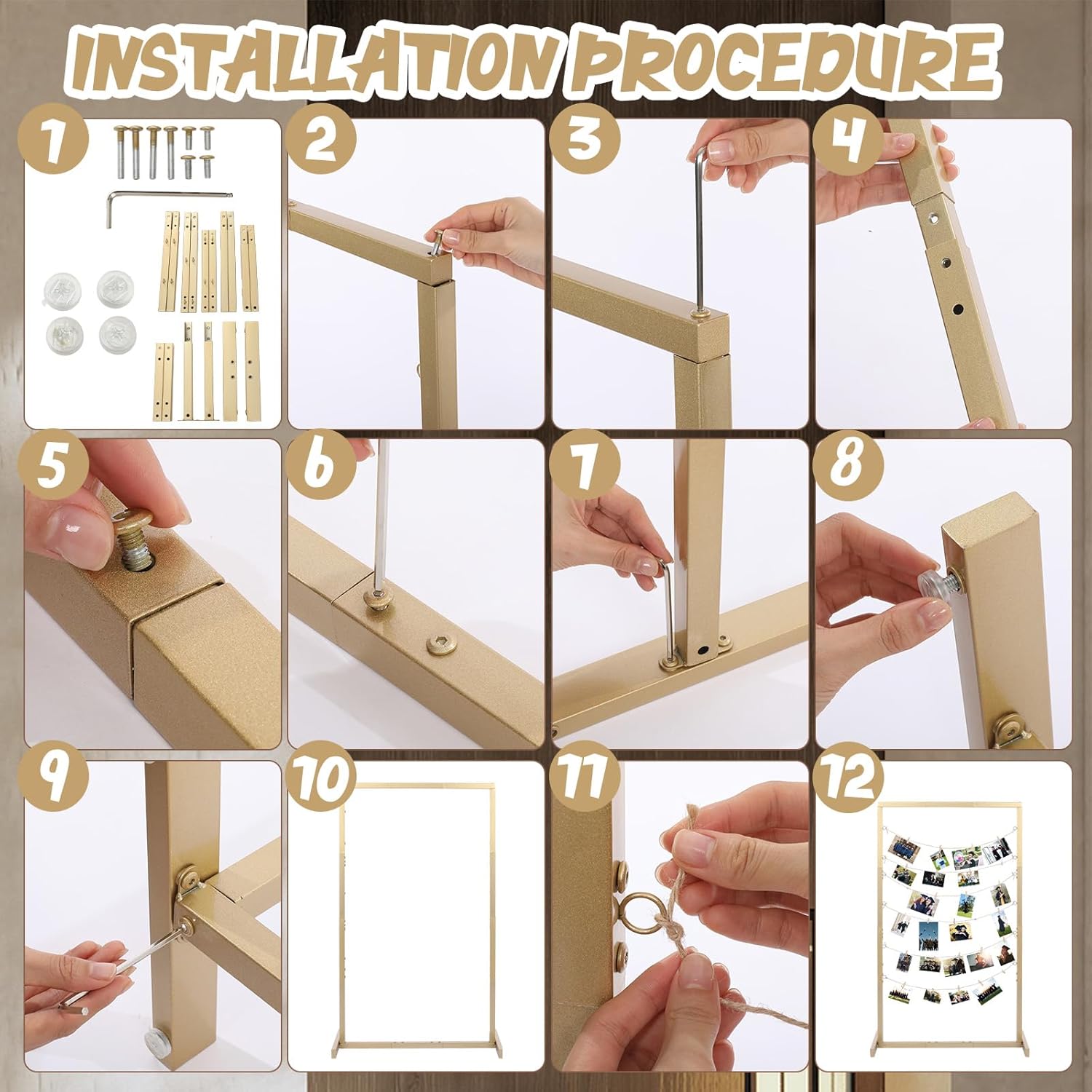 Colingmill 47 Inch Metal Graduation Picture Display Frames Board Graduation Decorations Class of 2026 Standing Collage Picture Frame with String Light 30 Metal Clips for Grad Photo Party Decor