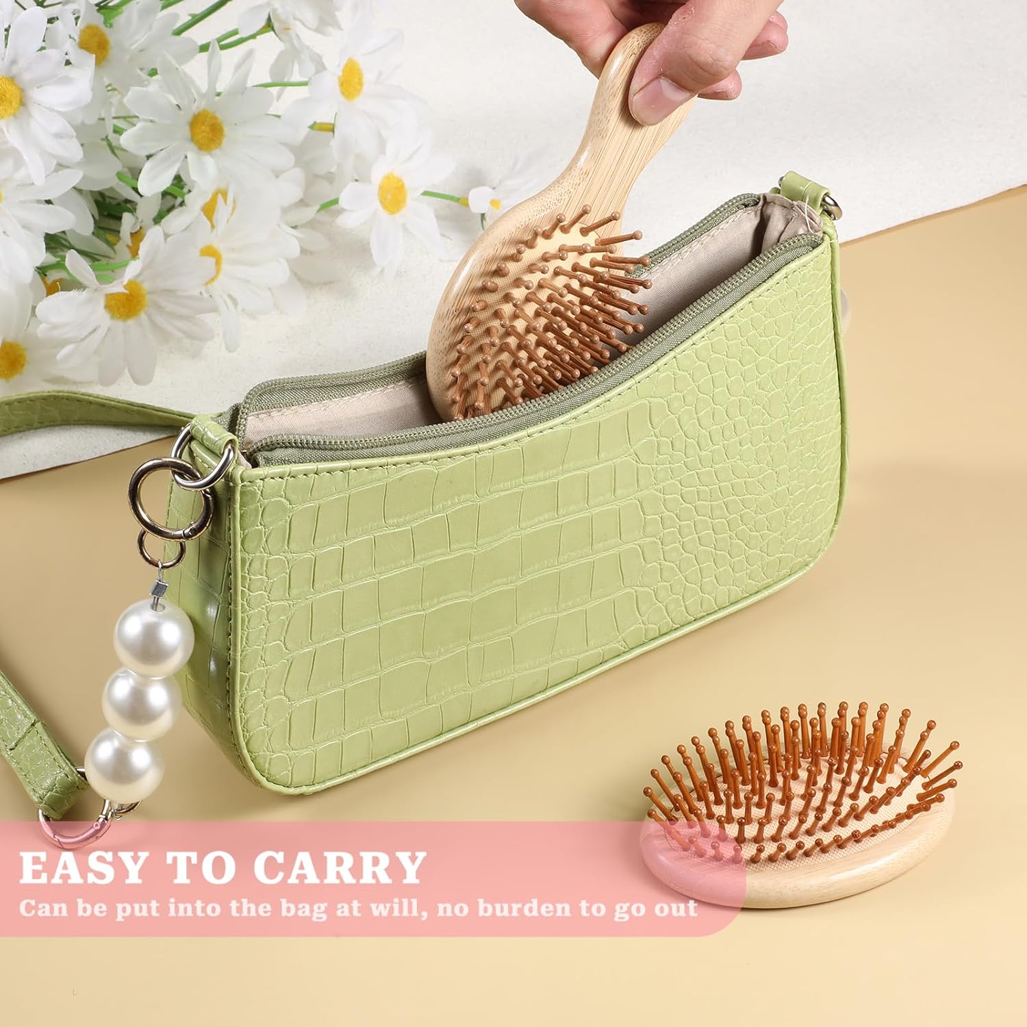 2 Pcs Bamboo Hair Brush, Mini Bamboo Brush for Hair Growth, Wooden Scalp Massager Hairs Growth Detangling Round Brushes Tool for Women Men, Travel Portable Pocket Size Hairbrush for All Hairs Types - Image 4