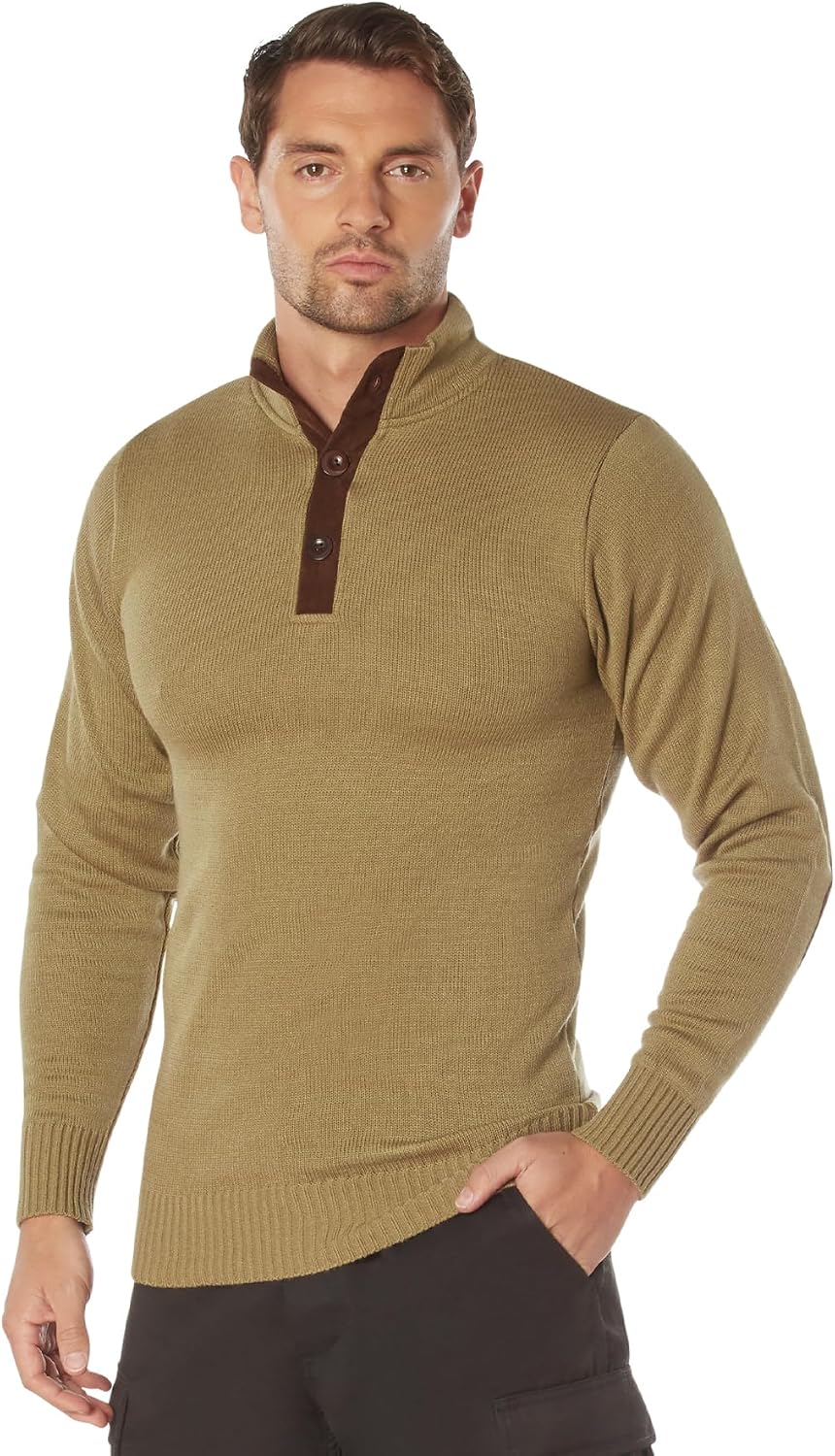 Rothco Henley Military Sweater with Sleeve Patches Tactical Vintage WWII Style Pullover Sweater