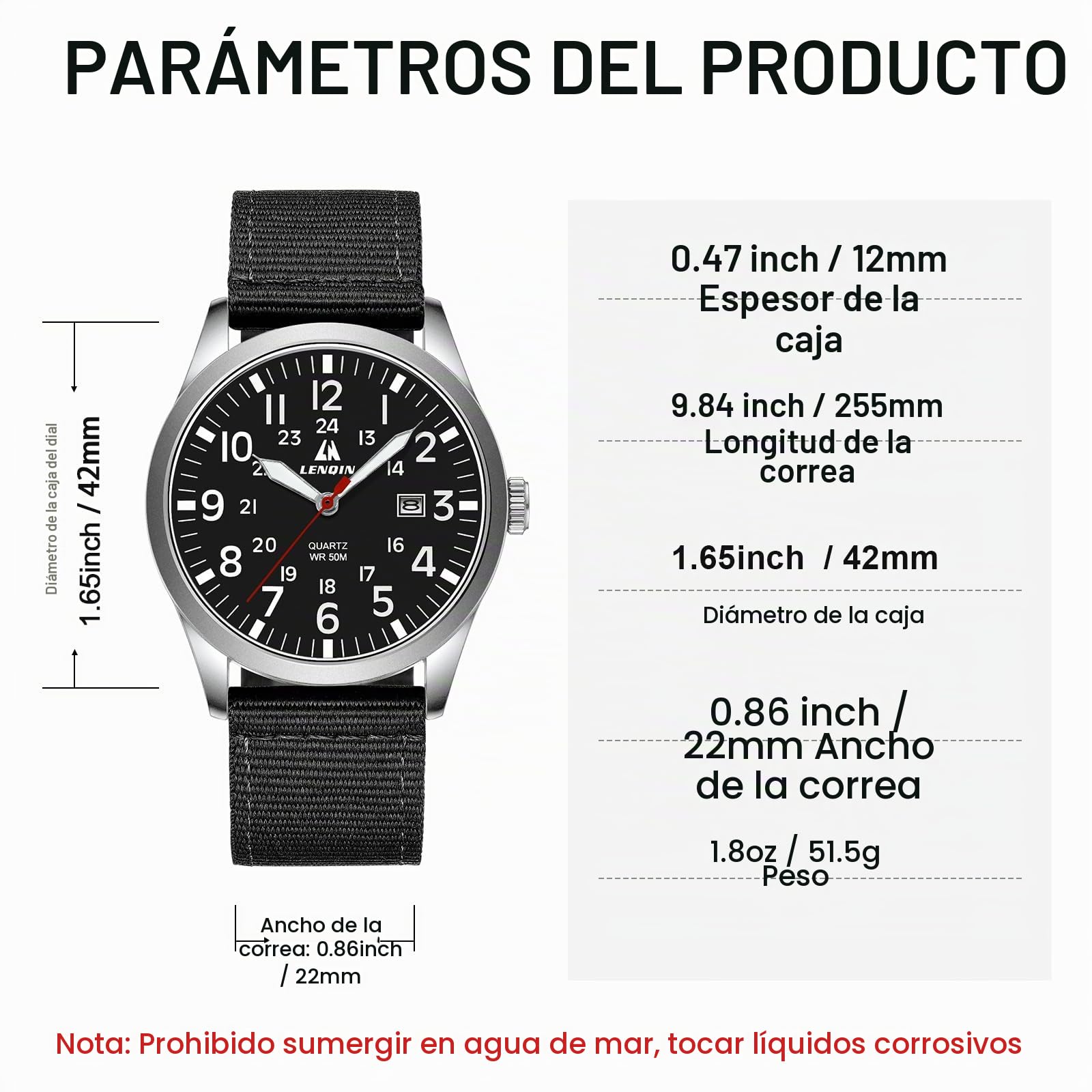 LN LENQIN Reloj Hombre Militar Relojes Analógicos Cuarzo para Hombres | Reloj de Campo Luminoso Impermeables Deportivo Táctico Relojes de Pulsera con Fecha y Correa de Nailon o Expansión