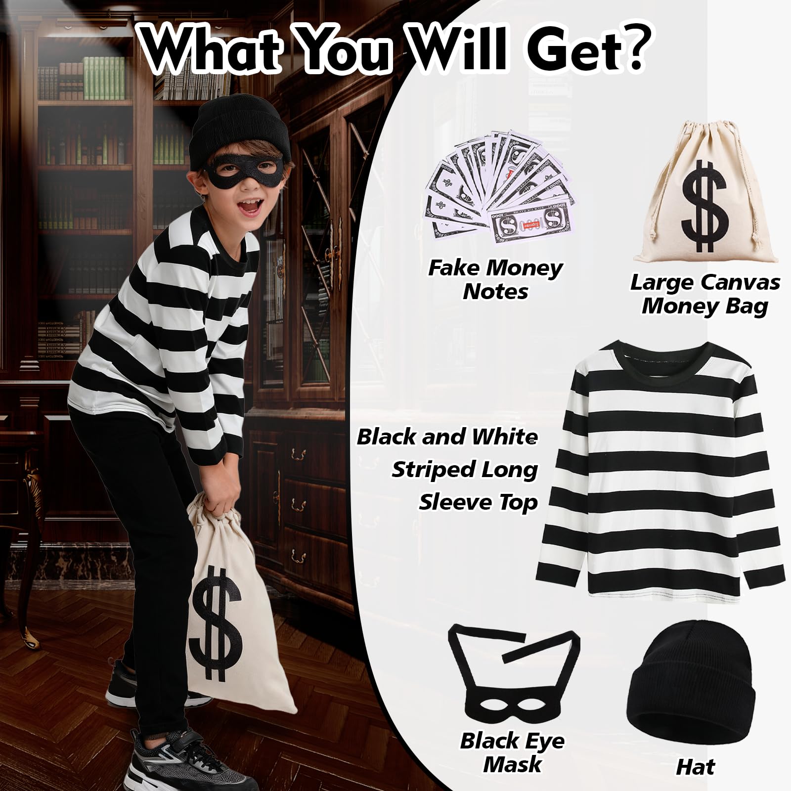 Xerteam Kids Robber Costume, Burglar Fancy Dress Costume Set - Image 4