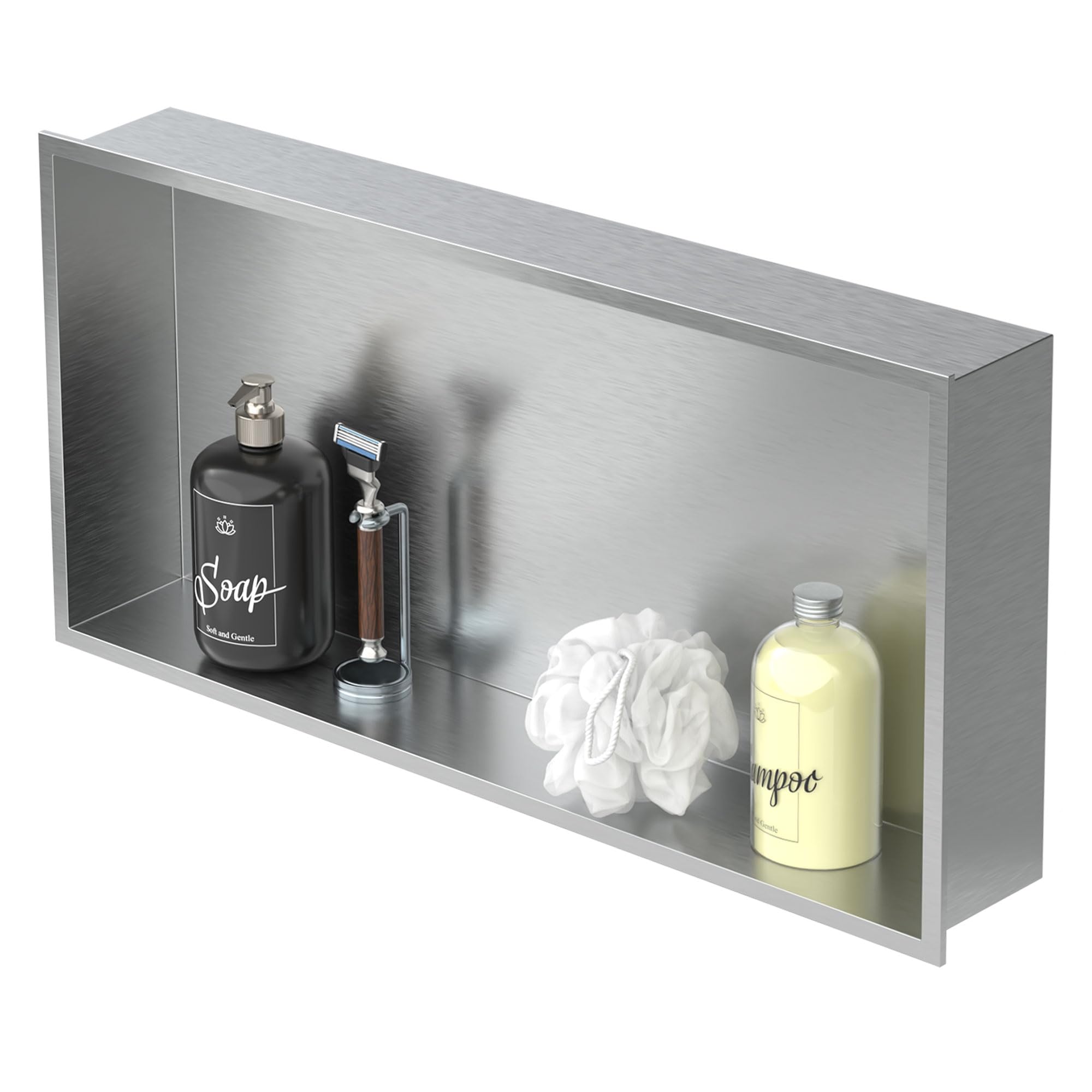 LuxeBath Niche de Douche Encastrée Murale, 60x30x10cm, en Acier Inoxydable, Argent, Étanche, Étagère avec Cadre Salle de Bain, Encastrable, Seule Couche, Rangement Articles Toilette, Matériel Montage