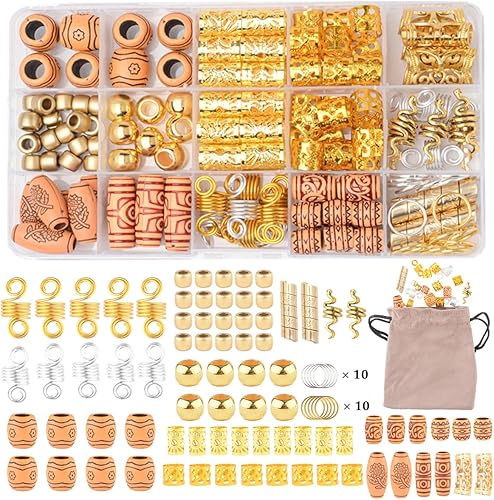 Miniatura 1 de Modpion 164 piezas de accesorios para rastas, cuentas de cabello para trenzas de cabello, anillos de espiral, brazaletes para el cabello, cuentas de