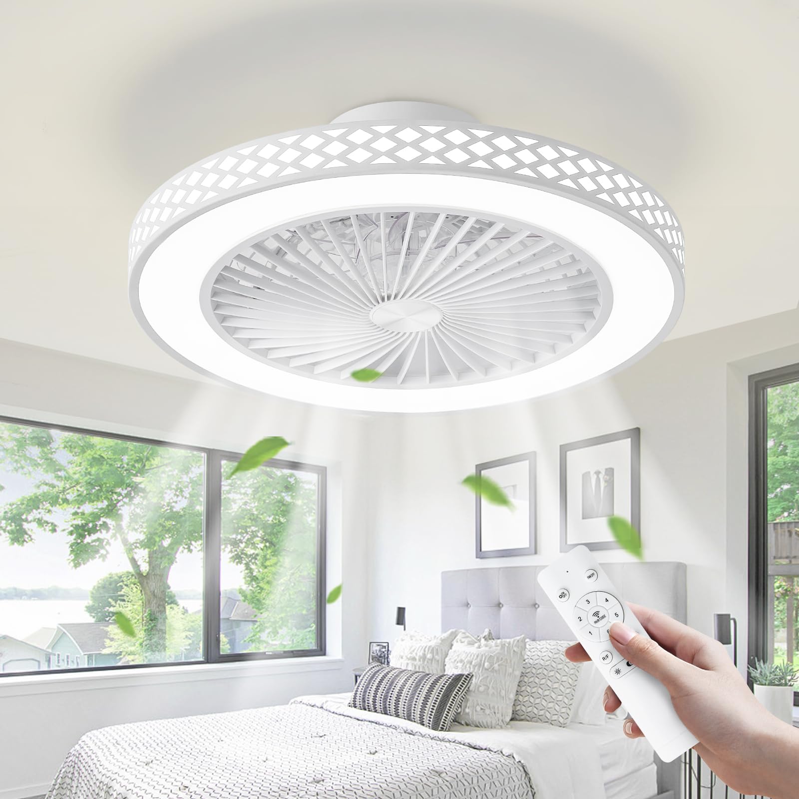 Ventilateur De Plafond Avec Lumière LED - 48cm, 6 Vitesses Réversibles, 3 Couleurs, Mémoire - Silencieux Pour Cuisine/Chambre - 9