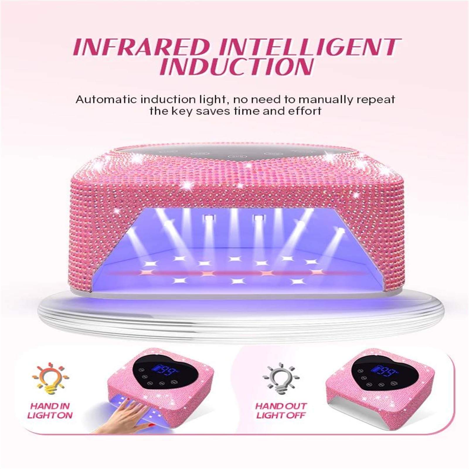 Negro,Lámpara UV inalámbrica Recargable para uñas con 30 LED y 5 ajustes de Temporizador. Lámpara UV para manicura Profesional.