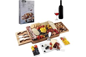 hecef Charcuterie Boards on Sale: Acacia Wood Cheese Board Set with Sleek Knives