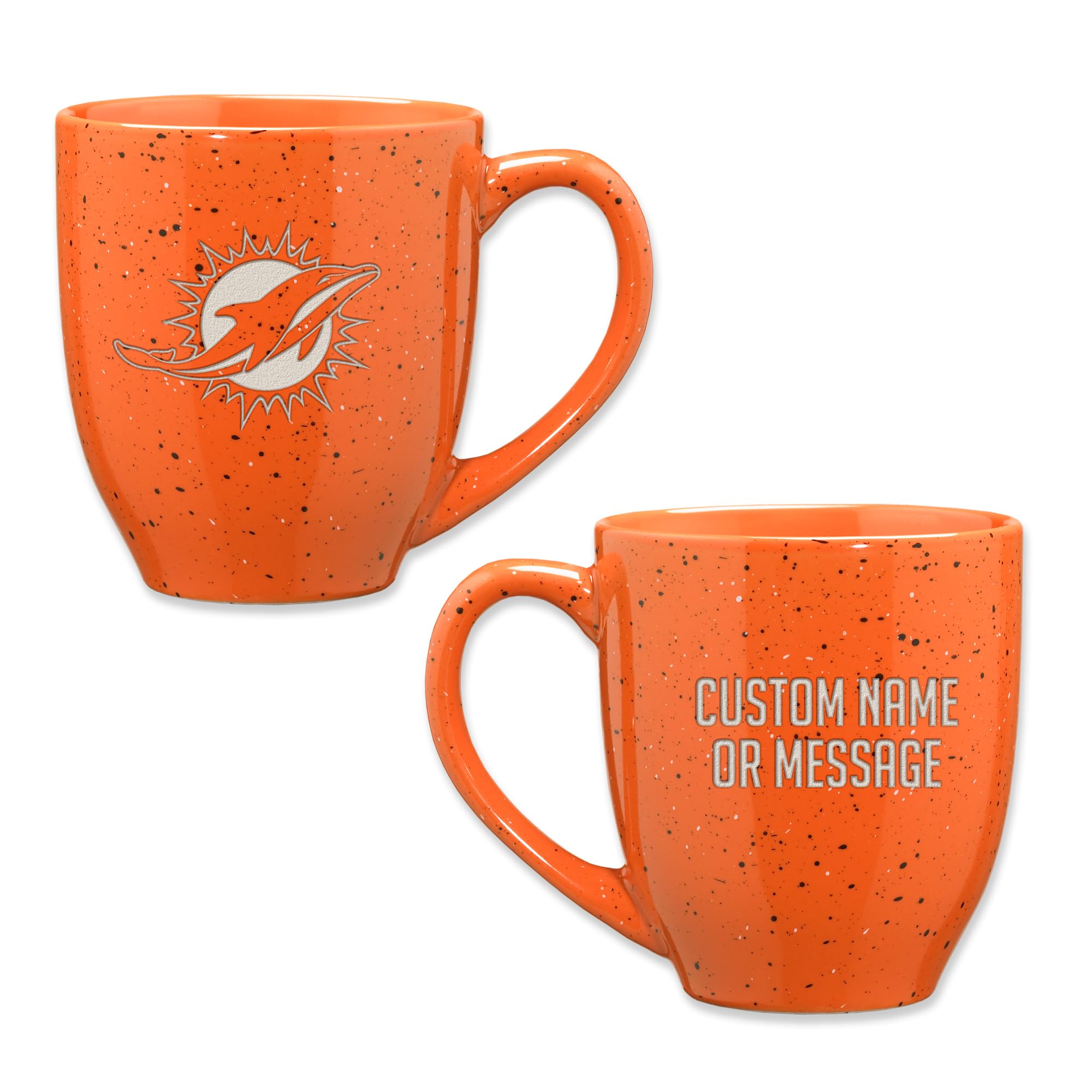 Rico Industries NFL Football Miami Dolphins Orange Personalized 16 oz Team Color Laser Engraved Speckled Ceramic Coffee Mug