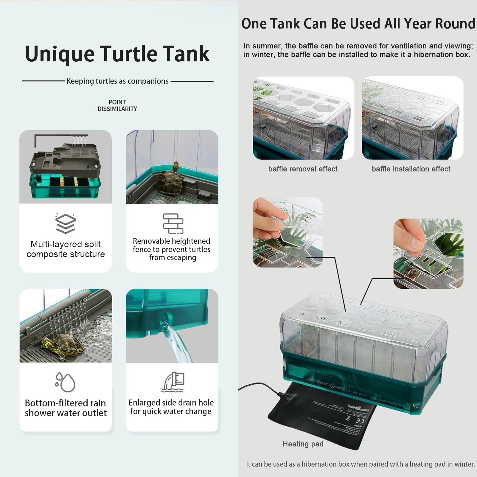 Terrario para Tortugas Terrario de Reptiles Acuario Tortuga Set Completo con Filtro de Agua para Ducha Fácil de Cambiar y Limpiar para Tortugas Juveniles Reptiles White Large