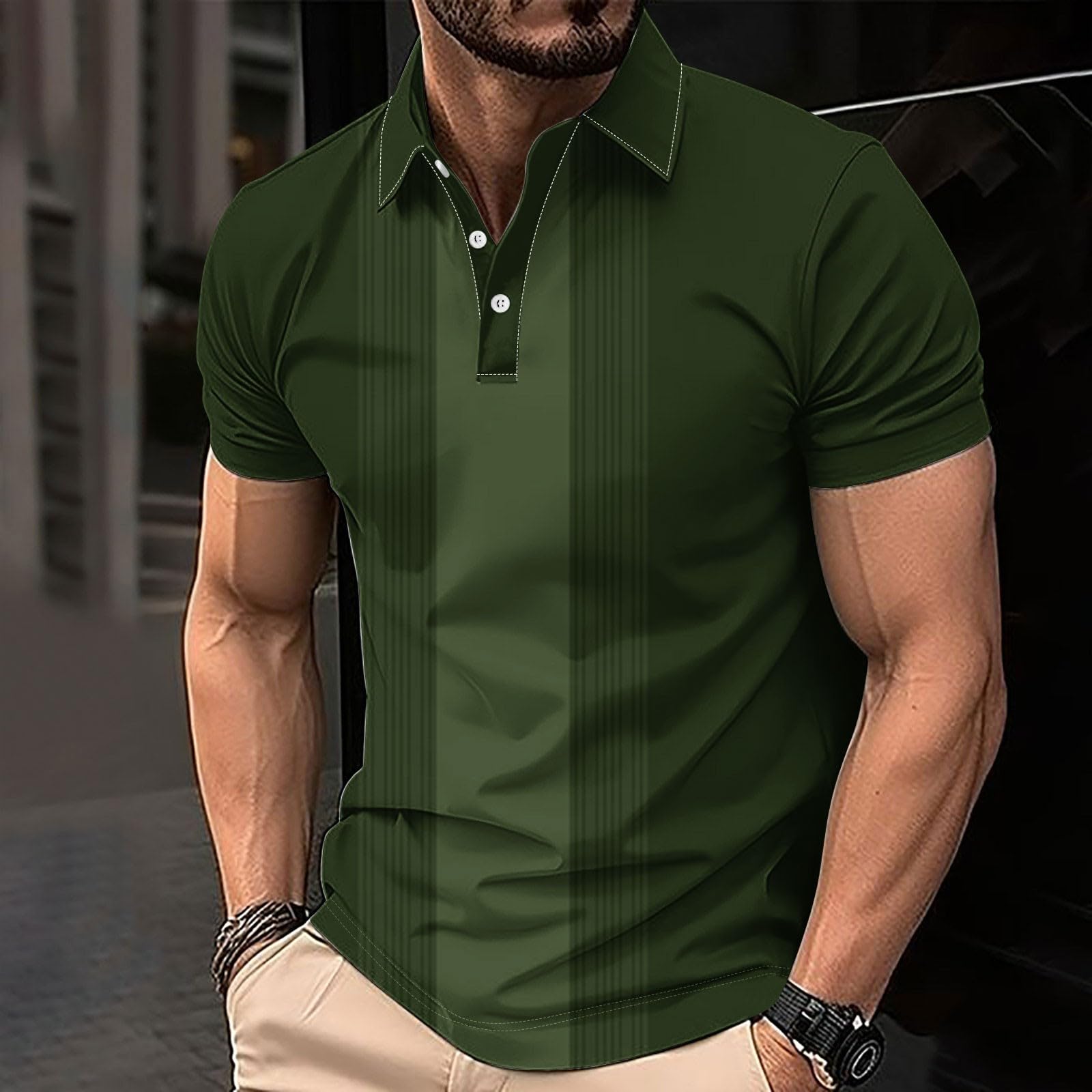 Poloshirts - Camisetas de manga corta con cuello de solapa para hombre, con solapa de botones impresos, ajuste regular, cómodo, capa base y ropa para uso diario casual