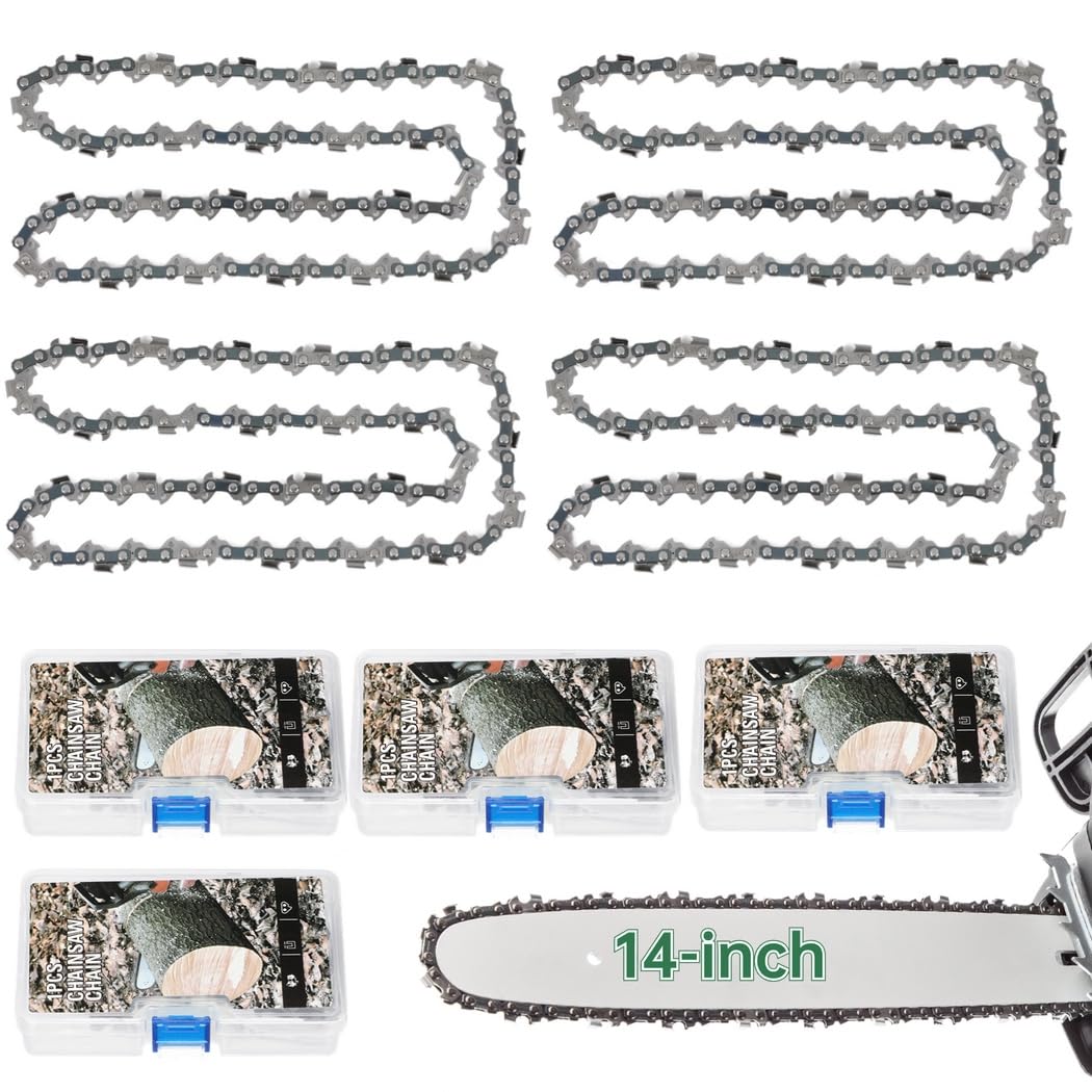 Cadena de repuesto de aleación de bajo retroceso con paso de motosierra de 3/8 pulgadas, 14 pulgadas, 4 piezas para sierras compatibles, eléctricas para Poulan, con compatible, motosierra eléctrica