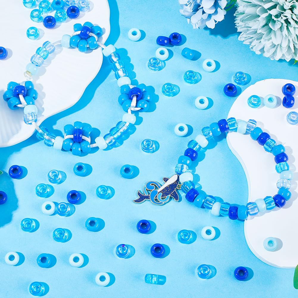 SUNNYCLUE 1000Pcs 6x9mm 5 Styles Pony Beads Blue Pony Beads Bulk Kandi Bead Hair Braid Bead Opaque Transparent Blue Plastic Poney Craft Spacer for Jewellery Making Kits DIY Beading Bracelets Keychains - Image 4