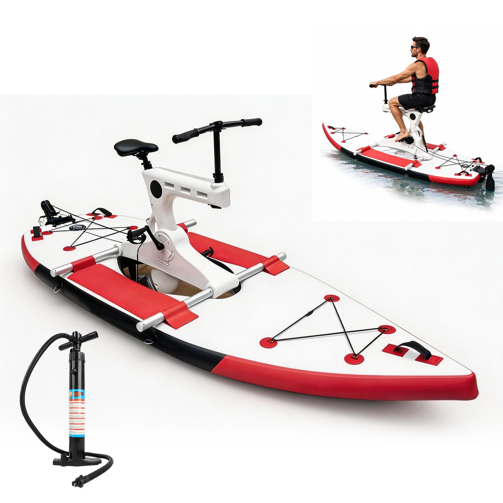 QJJML Inflatable Pedal Water Bike, Water Bike For Adults With 220kg Capacity And Smooth Pedal Drive, water park pedal boat For Lake Resort And Campground Use Red