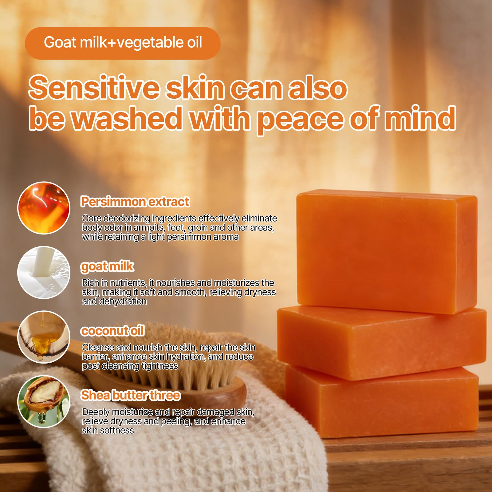 Lot de 3 Savon au Kaki, Savon Naturel au Kaki, pour le Nettoyage et le Soin de la Peau du Visage et du Corps,Filtre à Bulles Offert - 4
