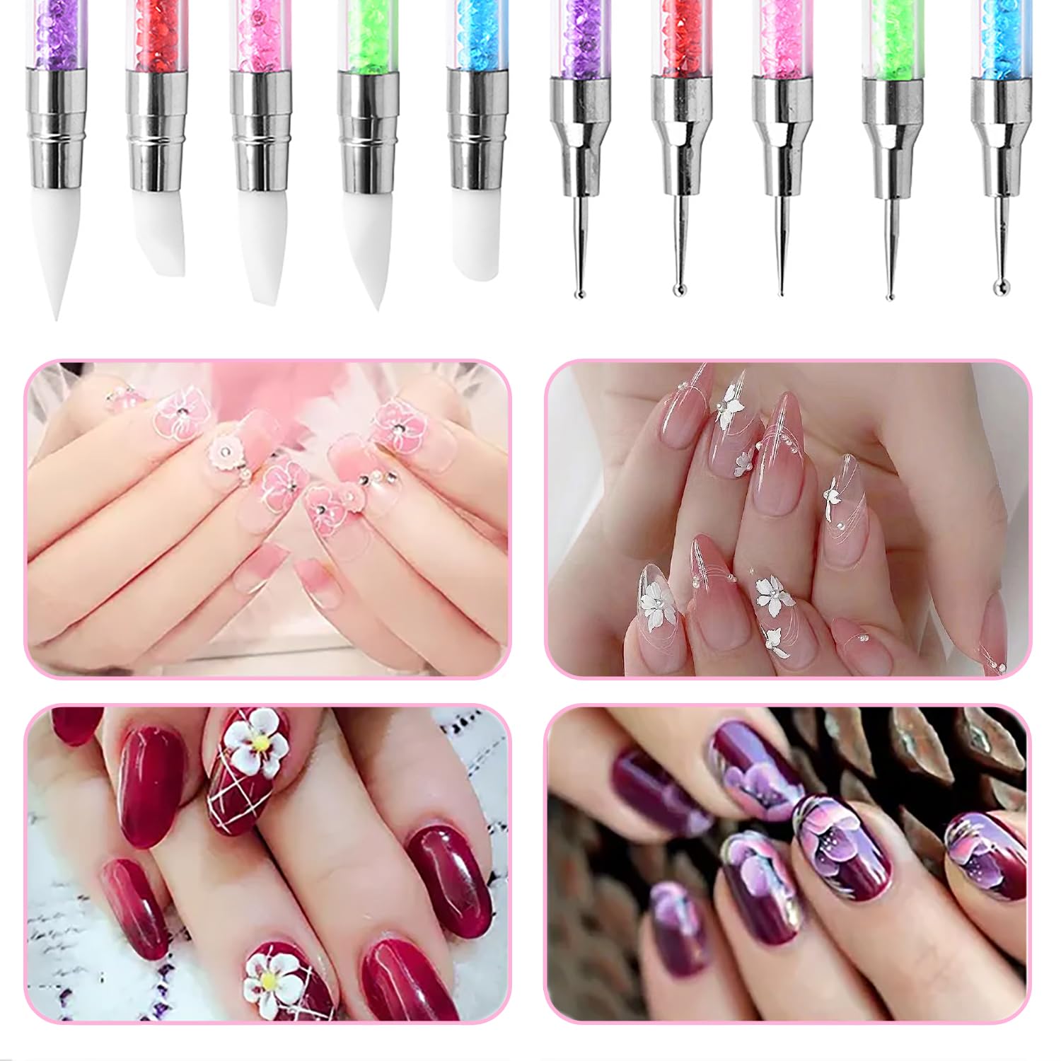 5 pcs Silicone Nail Sculpture Pen, pinceles para uñas de Doble Cabeza Nail, Herramientas de Manicura para Diseño