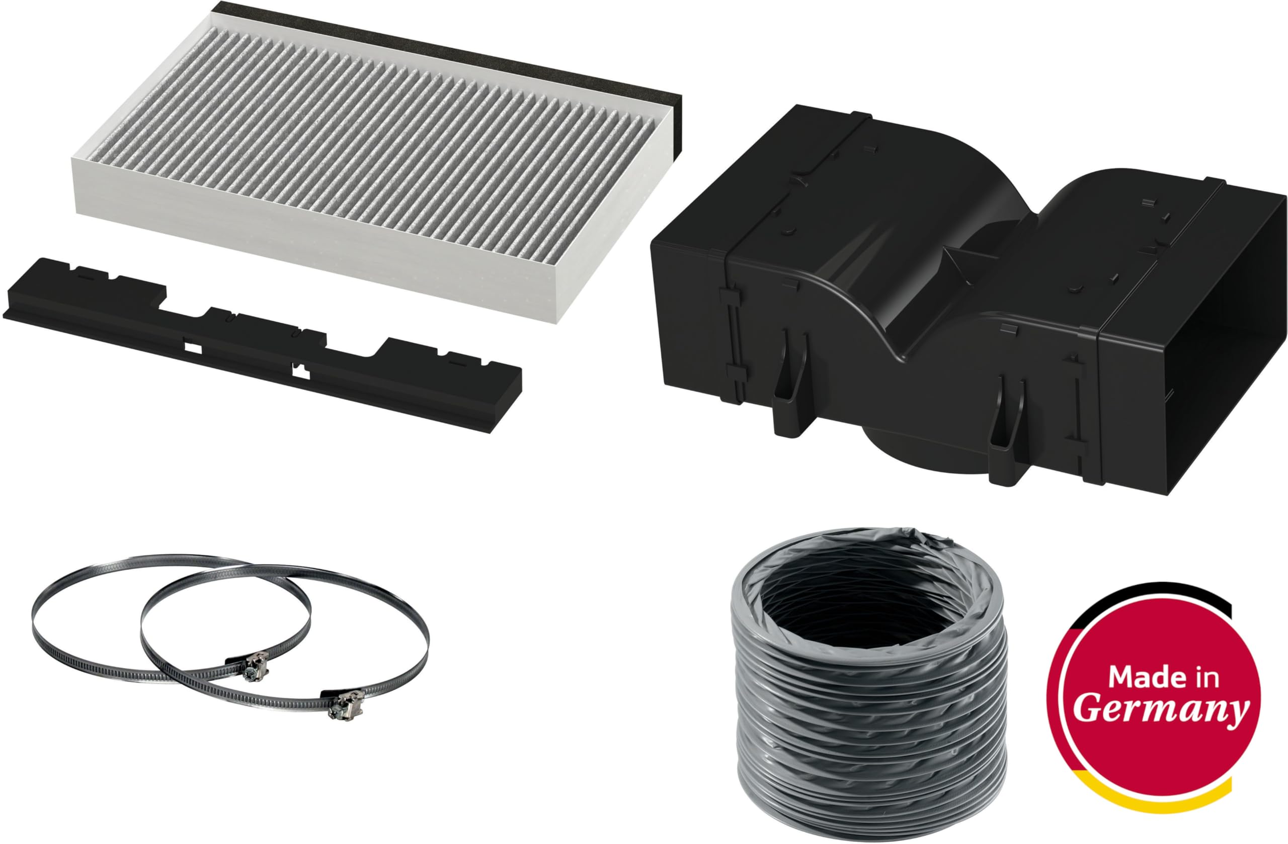 NEFF Z52CBI2X4, Clean Air Standard Umluftset für Inselessen, bestehend aus Aktivkohlefilter, Deflektor, flexiblem Schlauch 15 cm Durchmesser, 80 cm lang mit 2 Schlauchschellen, Made in Germany