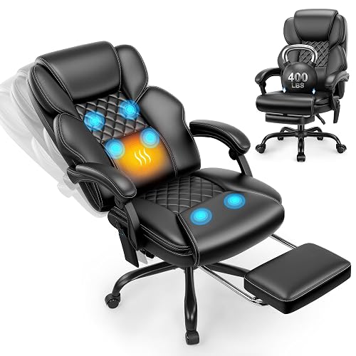 Massage Office Chair, Footrest, 6-Point Vibration, Heat, 160&deg; Recline 400lb