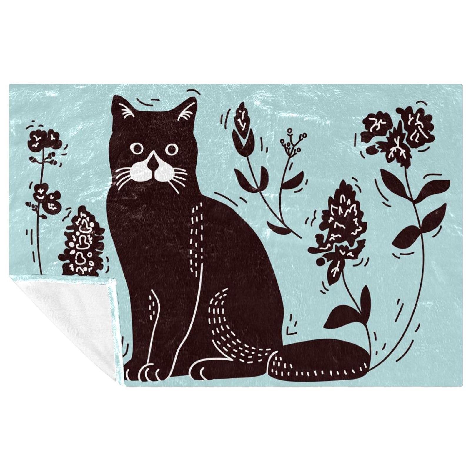 Couverture douce de canapé anti-froid motif chat bleu 150x100 cm