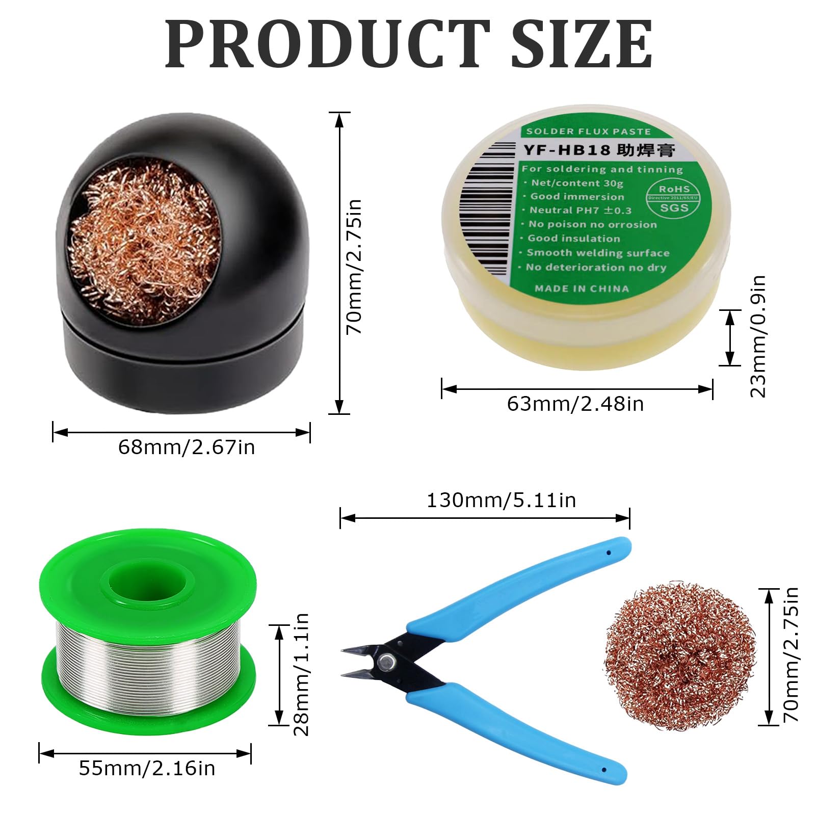 Lötflussmittelpaste, Lötkolbenspitzenreiniger, Bleifreier Lötdraht, Micro-Shear-Drahtschneiderzange, 4-teiliges Lötwerkzeugset, Lötflusspaste, Lötkolben Hilfszubehör DIY Kit