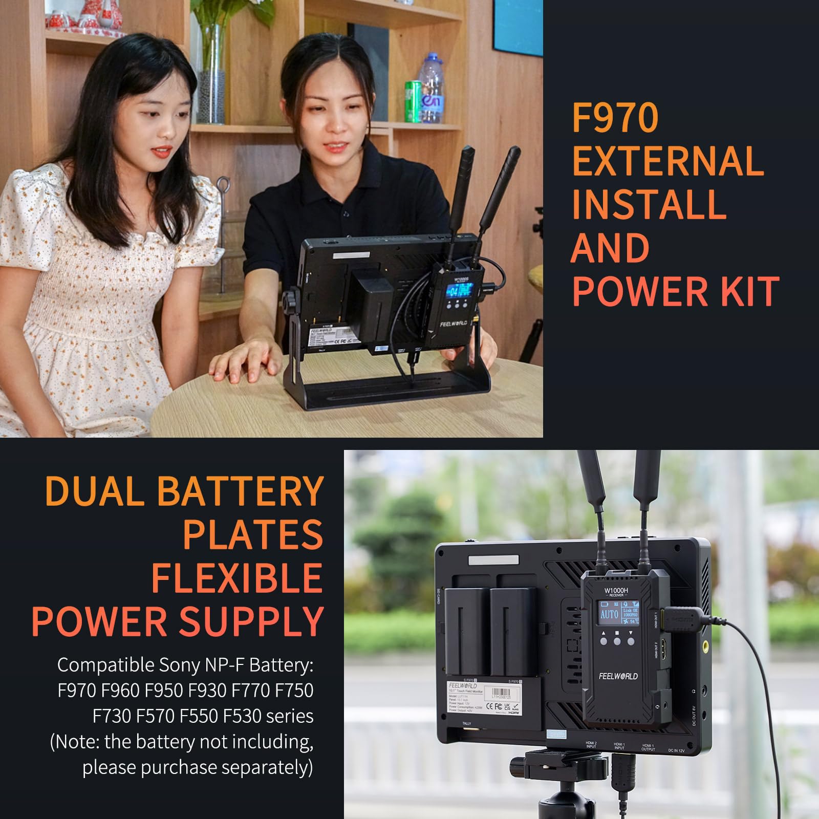 FEELWORLD LUT11H Camera Field Monitor 10,1 pollici touch 2000 nit ultra luminoso per reflex digitali con forma d'onda LUT F970 Kit di installazione e alimentazione Uscita ingresso HDMI