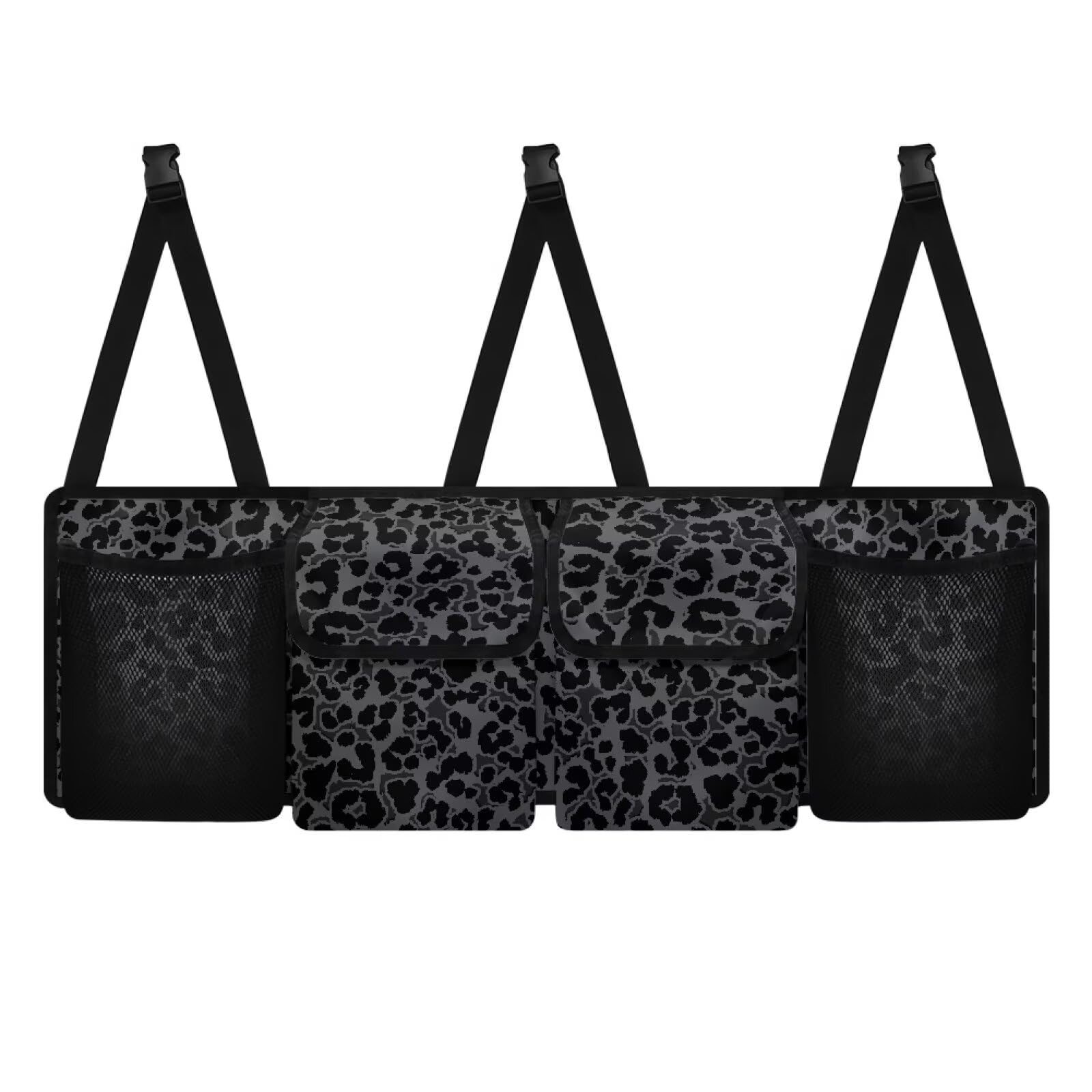 gearider Black Leopard Car Trunk Organizer, Collapsible Trunk Storage Bag Trunk Hanging Organizer Backseat Bag with 2 Pockets & 2 Mesh Pouches for