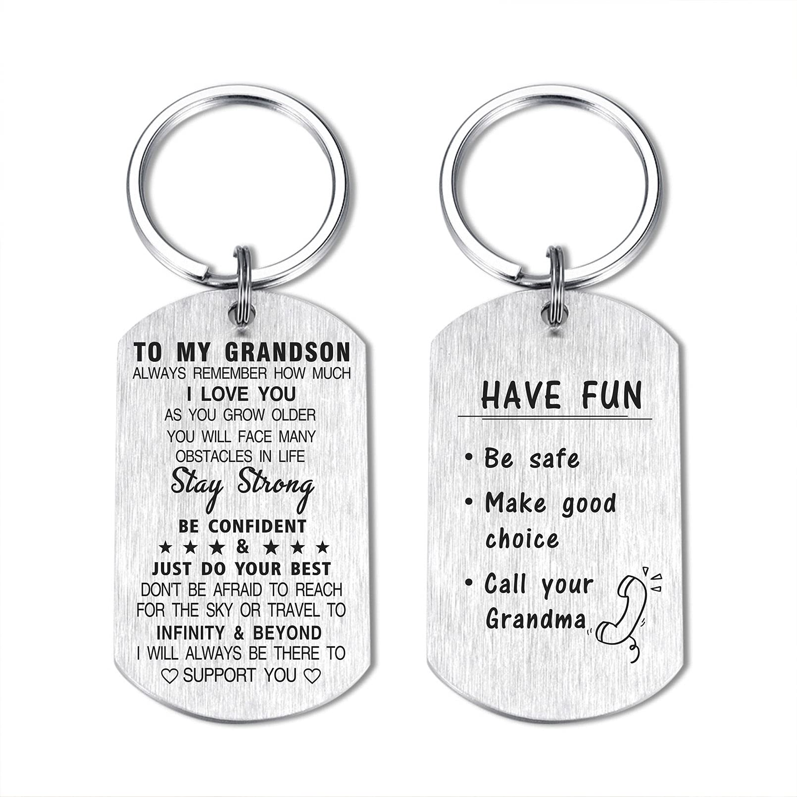 DEGASKEN Grandson Gifts from Grandma Grandpa, To My Grandson Keychain, Have Fun Be Safe Make Good Choices, Christmas