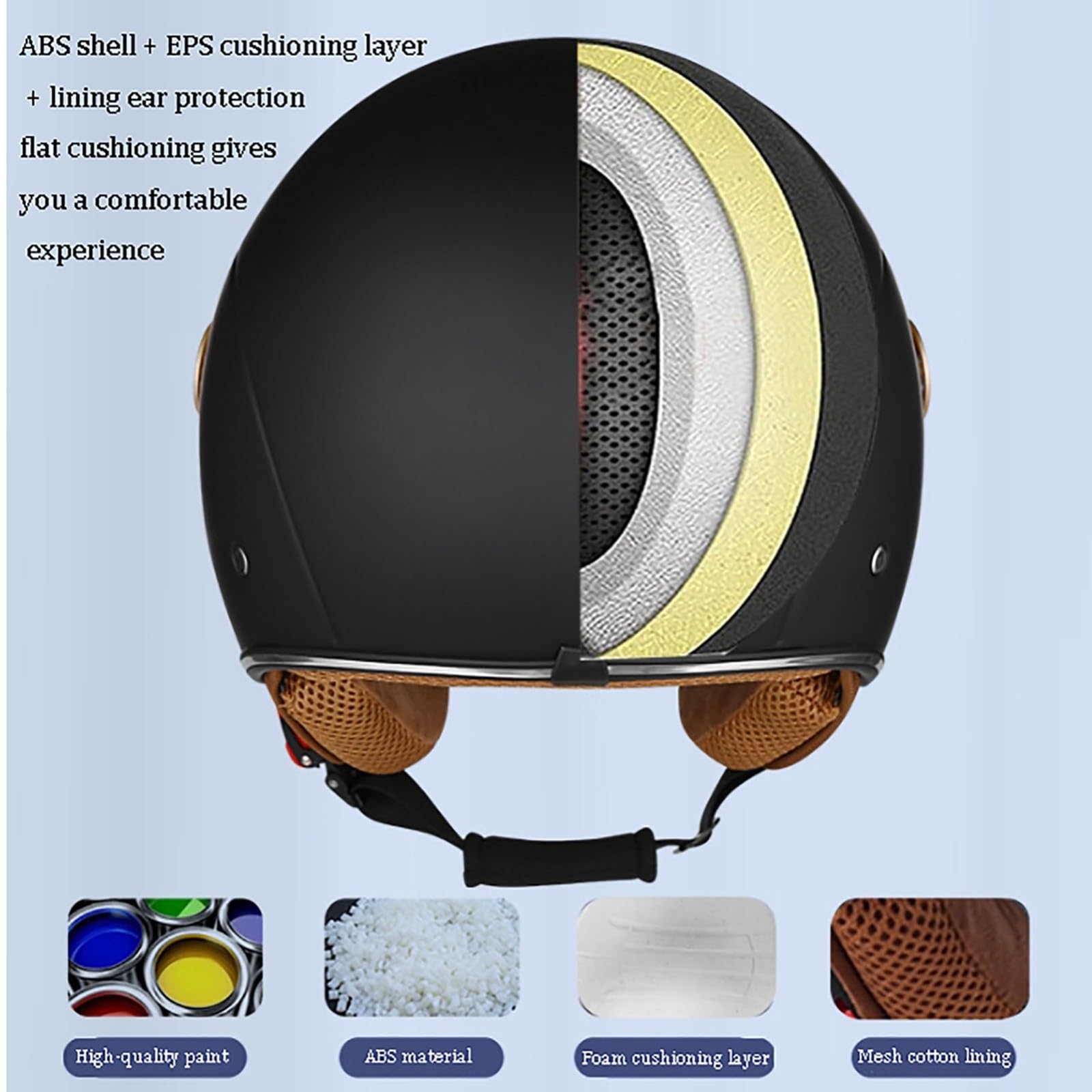 Casco de Motocicleta de Media Cara, Casco de Motocicleta con Visera, Gafas de Doble Capa, Forro cómodo, Orejeras, Casco con certificación ECE/Dot, Casco de Motocicleta Scooter