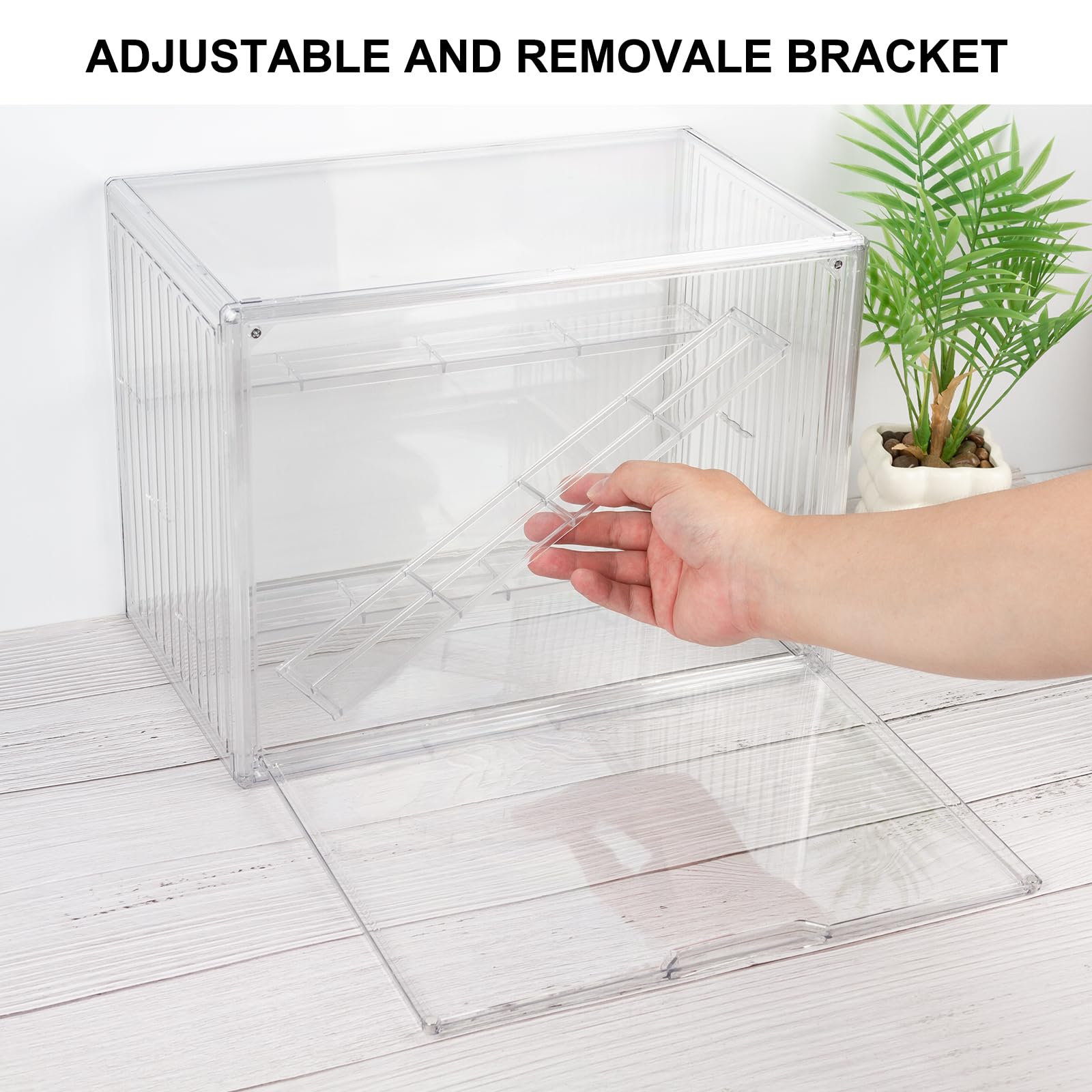 Vitrina acrílica, vitrina transparente con 3 separadores ajustables, caja de almacenamiento grande apilable con puerta magnética para figuras de acción coleccionables (4 niveles, paquete de 2)