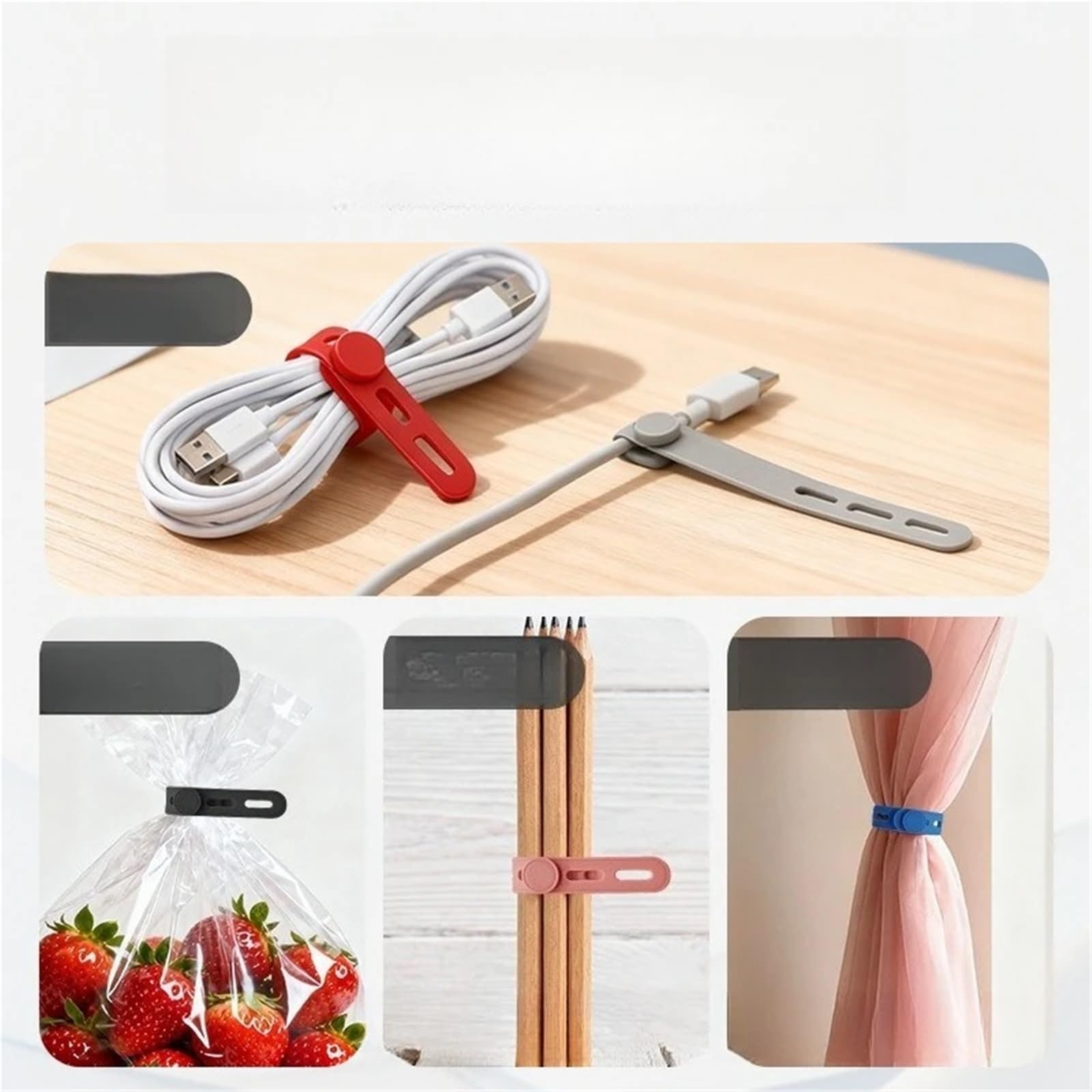 Kabelführung Kabelbinder Bunte Silikon-Kabelbinder, 12 cm, 5 Stück, verdickte, wiederverwendbare Draht-Organizer-Gurte for Home-Office-Daten(30PCS BLACK)