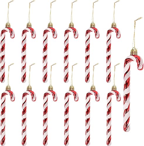 Miniatura 3 de 12Pcs Glitter Candy Cane Christmas Tree Decorations Christmas Plastic Candy Cane Tree Hanging Ornament for Holiday Party Decoration Favor (red)