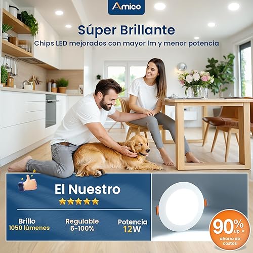 Vista 3 de Amico paquete de 12 luces de techo empotrables ultrafinas de 6 pulgadas, 5 CCT, con caja de conexiones, 2,700 K, 3,000 K, 3,500 K, 4,000 K, 5,000 K
