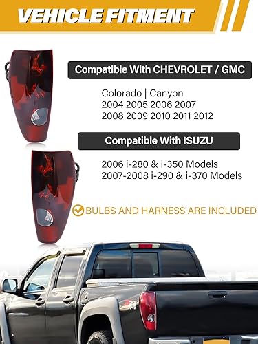 Miniatura 9 de Conjunto de luz trasera en par compatible con Chevrolet Colorado y GMC Canyon 2004-2012, repuesto de lámpara trasera de freno halógeno estilo OEM,